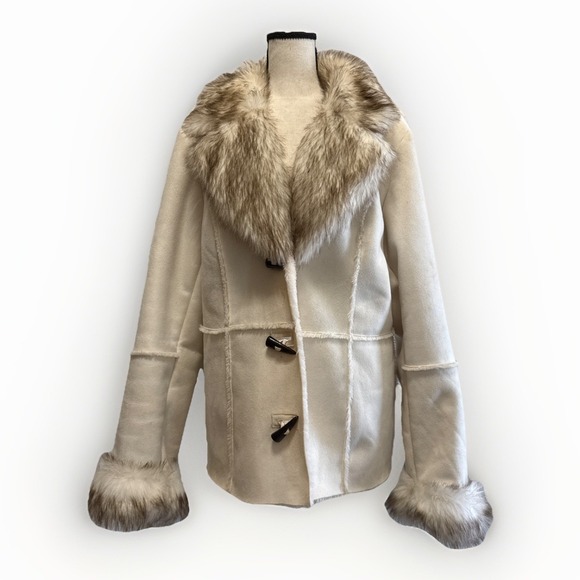 VENUS Jackets & Blazers - Venus Fur Lined Faux Fur + Suede Cream Ivory Coat Women's XL Machine Washable